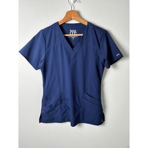 Barco One Womens Navy Blue V-Neck 4-Pocket Scrub Top Size S